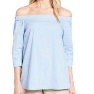 Halogen White & Blue striped off shoulder blouse top shirt Small